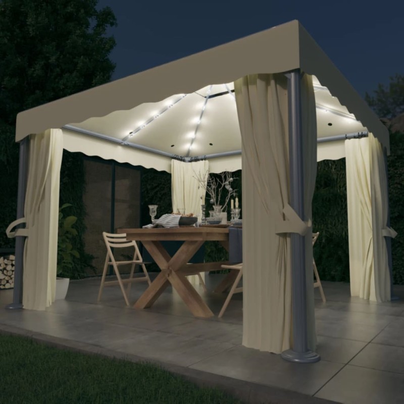 vidaXL Pavillon mit Vorhängen & LED-Lichterkette 3x3 m Cremeweiß vidaXL Pavillon mit Vorhängen & LED-Lichterkette 3x3 m Cremeweiß