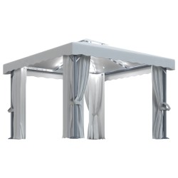 vidaXL Pavillon mit Vorhängen & LED-Lichterkette 3x3 m Cremeweiß