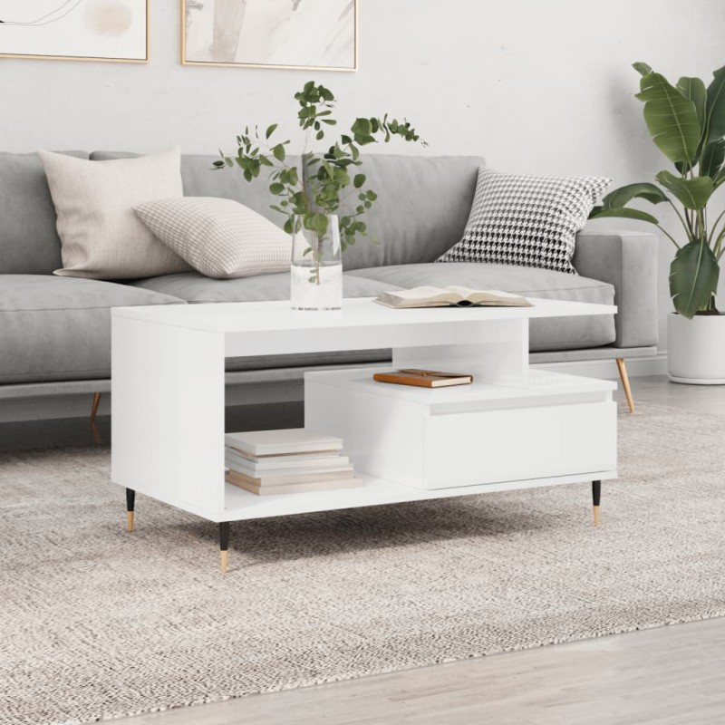 vidaXL Couchtisch Hochglanz-Weiß 90x49x45 cm Holzwerkstoff vidaXL Couchtisch Hochglanz-Weiß 90x49x45 cm Holzwerkstoff