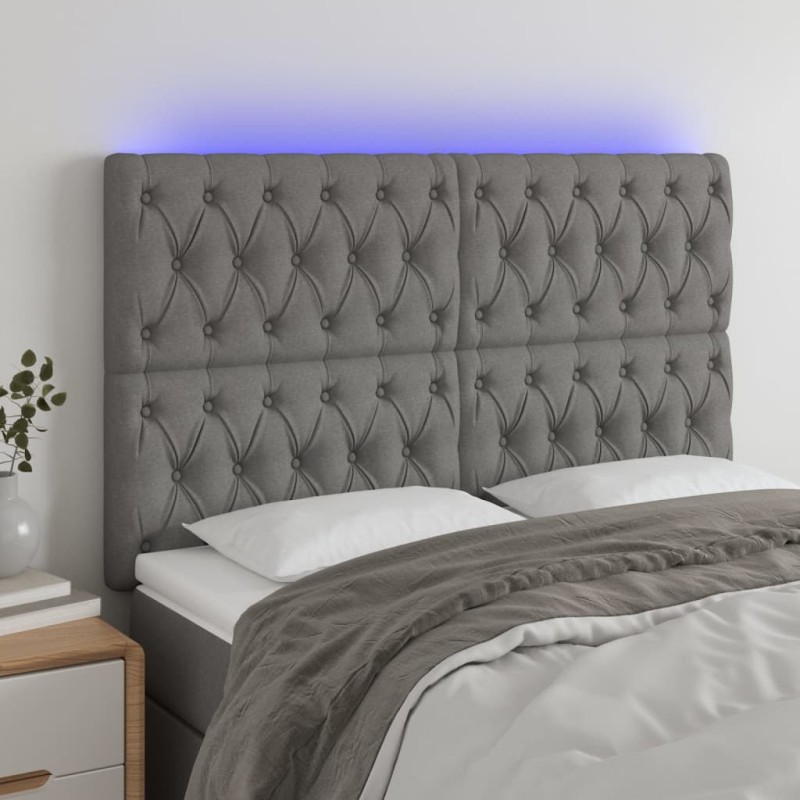 vidaXL LED Kopfteil Dunkelgrau 144x7x118/128 cm Stoff