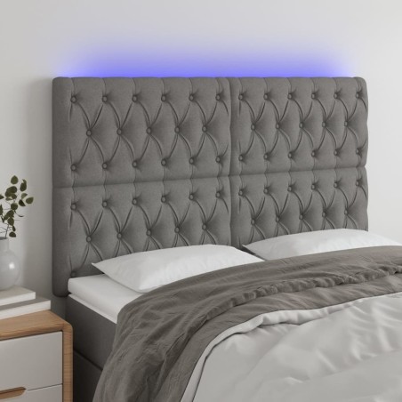 vidaXL LED Kopfteil Dunkelgrau 144x7x118/128 cm Stoff