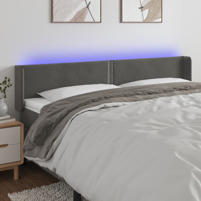 vidaXL LED Kopfteil Dunkelgrau 183x16x78/88 cm Samt vidaXL LED Kopfteil Dunkelgrau 183x16x78/88 cm Samt