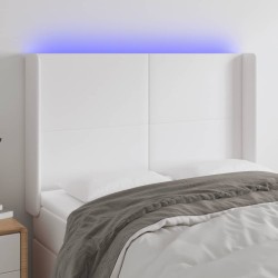 vidaXL LED Kopfteil Weiß 147x16x118/128 cm Kunstleder