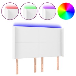 vidaXL LED Kopfteil Weiß 147x16x118/128 cm Kunstleder