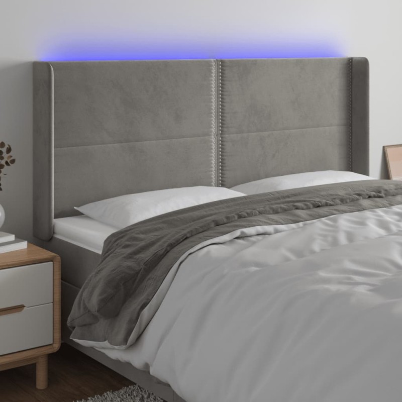 vidaXL LED Kopfteil Hellgrau 203x16x118/128 cm Samt vidaXL LED Kopfteil Hellgrau 203x16x118/128 cm Samt