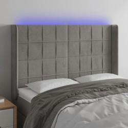 vidaXL LED Kopfteil Hellgrau 147x16x118/128 cm Samt