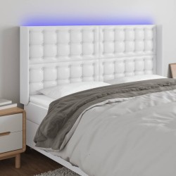 vidaXL LED Kopfteil Weiß 147x16x118/128 cm Kunstleder