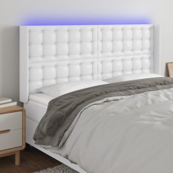 vidaXL LED Kopfteil Weiß 183x16x118/128 cm Kunstleder