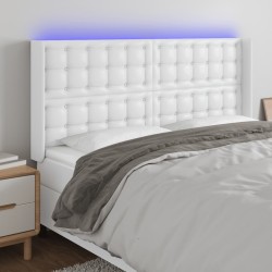 vidaXL LED Kopfteil Weiß 163x16x118/128 cm Kunstleder 