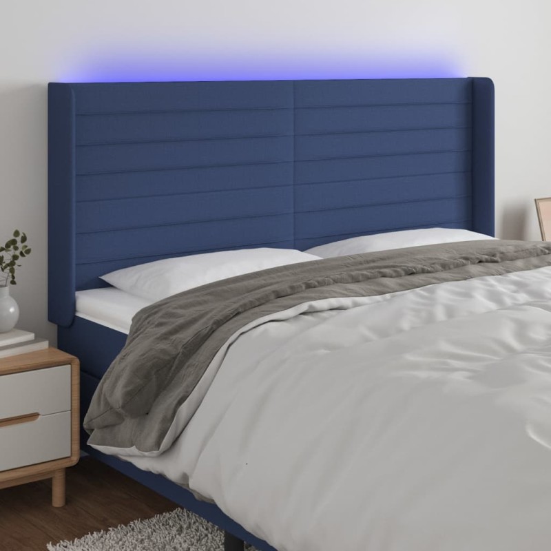 vidaXL LED Kopfteil Blau 183x16x118/128 cm Stoff vidaXL LED Kopfteil Blau 183x16x118/128 cm Stoff