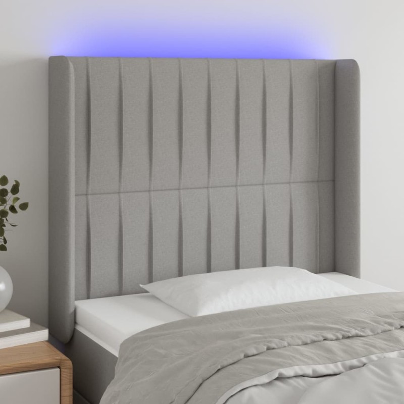 vidaXL LED Kopfteil Hellgrau 83x16x118/128 cm Stoff