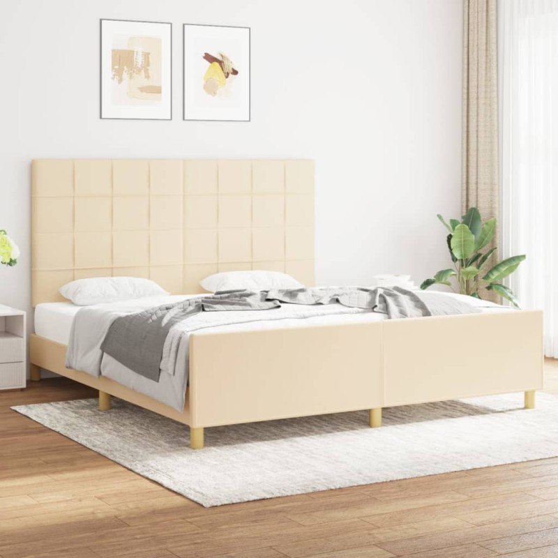 vidaXL Bettgestell mit Kopfteil Creme 180x200 cm Stoff vidaXL Bettgestell mit Kopfteil Creme 180x200 cm Stoff