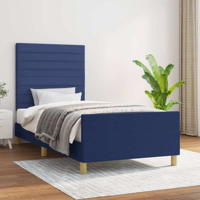 vidaXL Bettgestell mit Kopfteil Blau 100x200 cm Stoff vidaXL Bettgestell mit Kopfteil Blau 100x200 cm Stoff