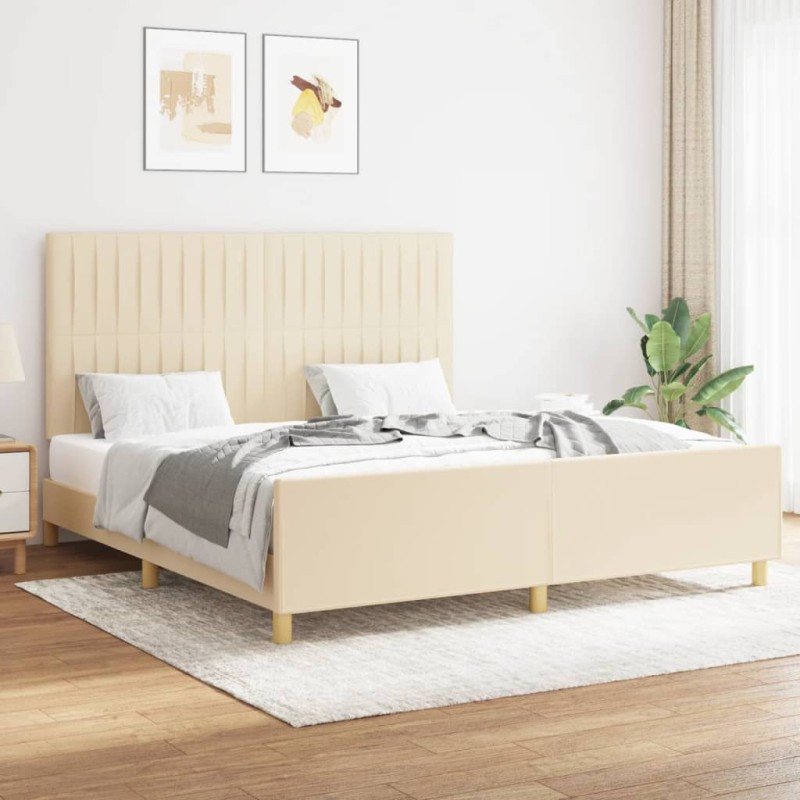 vidaXL Bettgestell mit Kopfteil Creme 160x200 cm Stoff vidaXL Bettgestell mit Kopfteil Creme 160x200 cm Stoff