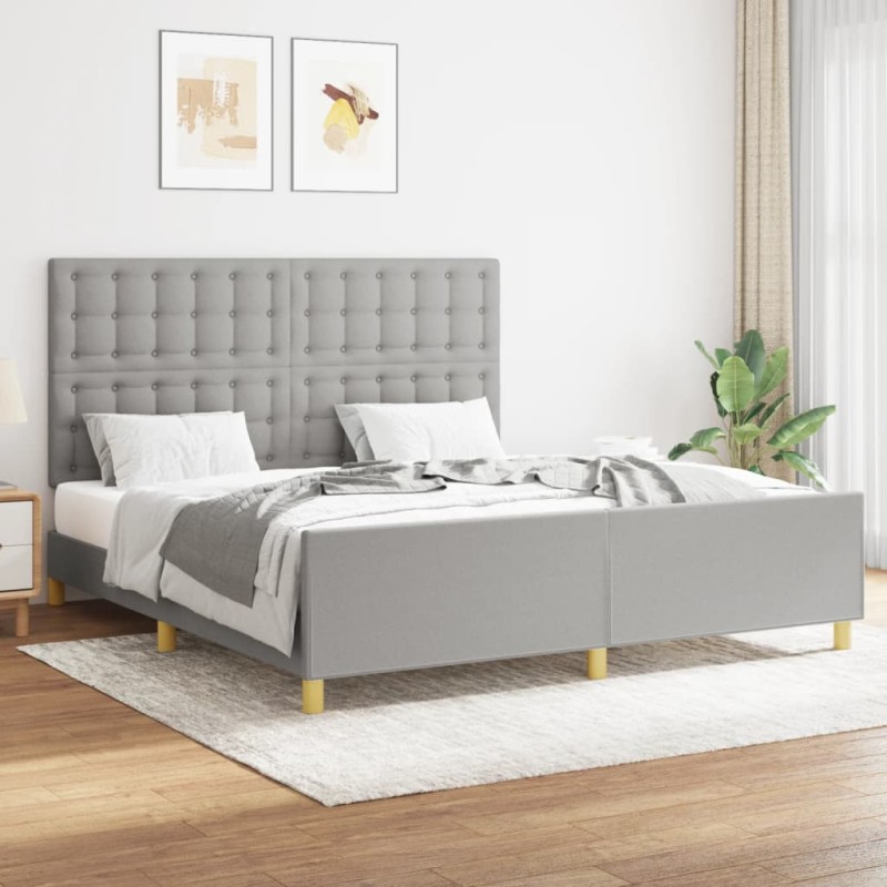 vidaXL Bettgestell mit Kopfteil Hellgrau 160x200 cm Stoff vidaXL Bettgestell mit Kopfteil Hellgrau 160x200 cm Stoff