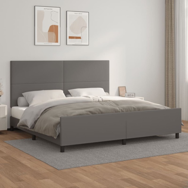 vidaXL Bettgestell mit Kopfteil Grau 200x200 cm Kunstleder vidaXL Bettgestell mit Kopfteil Grau 200x200 cm Kunstleder