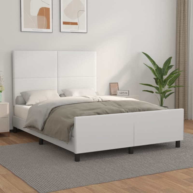vidaXL Bettgestell mit Kopfteil Weiß 140x200 cm Kunstleder vidaXL Bettgestell mit Kopfteil Weiß 140x200 cm Kunstleder
