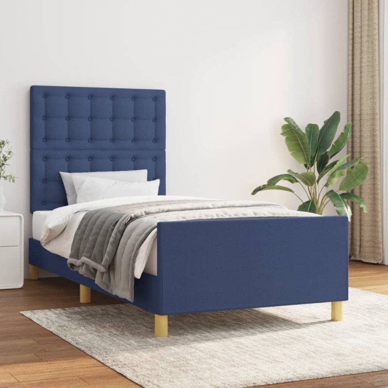 vidaXL Bettgestell mit Kopfteil Blau 100x200 cm Stoff vidaXL Bettgestell mit Kopfteil Blau 100x200 cm Stoff