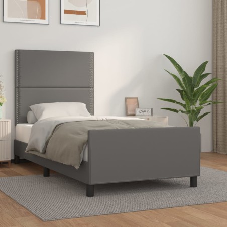 vidaXL Bettgestell mit Kopfteil Grau 90x200 cm Kunstleder