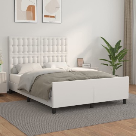 vidaXL Bettgestell mit Kopfteil Weiß 140x200 cm Kunstleder
