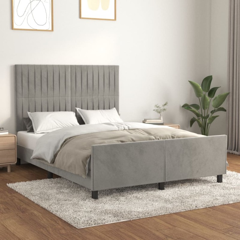 vidaXL Bettgestell mit Kopfteil Hellgrau 140x190 cm Samt vidaXL Bettgestell mit Kopfteil Hellgrau 140x190 cm Samt