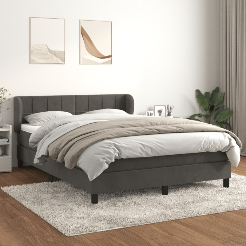 vidaXL Boxspringbett mit Matratze Dunkelgrau 140x190 cm Samt vidaXL Boxspringbett mit Matratze Dunkelgrau 140x190 cm Samt