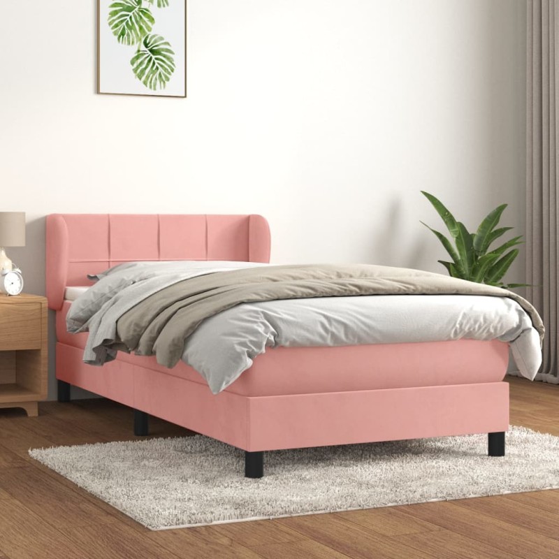 vidaXL Boxspringbett mit Matratze Rosa 90x200 cm Samt vidaXL Boxspringbett mit Matratze Rosa 90x200 cm Samt
