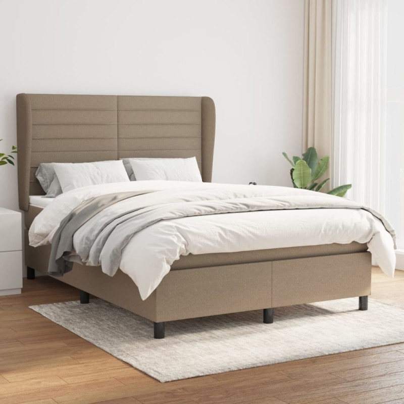 vidaXL Boxspringbett mit Matratze Taupe 140x200 cm Stoff vidaXL Boxspringbett mit Matratze Taupe 140x200 cm Stoff
