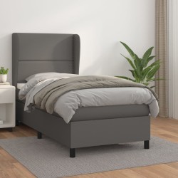 vidaXL Boxspringbett mit Matratze Grau 90x200 cm Kunstleder
