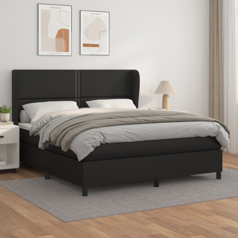 vidaXL Boxspringbett mit Matratze Schwarz 180x200 cm Kunstleder vidaXL Boxspringbett mit Matratze Schwarz 180x200 cm Kunstleder