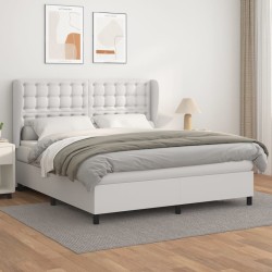 vidaXL Boxspringbett mit Matratze Weiß 180x200 cm Kunstleder