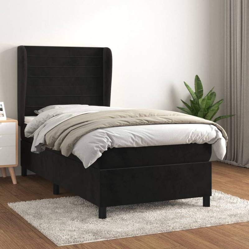 vidaXL Boxspringbett mit Matratze Schwarz 90x190 cm Samt vidaXL Boxspringbett mit Matratze Schwarz 90x190 cm Samt