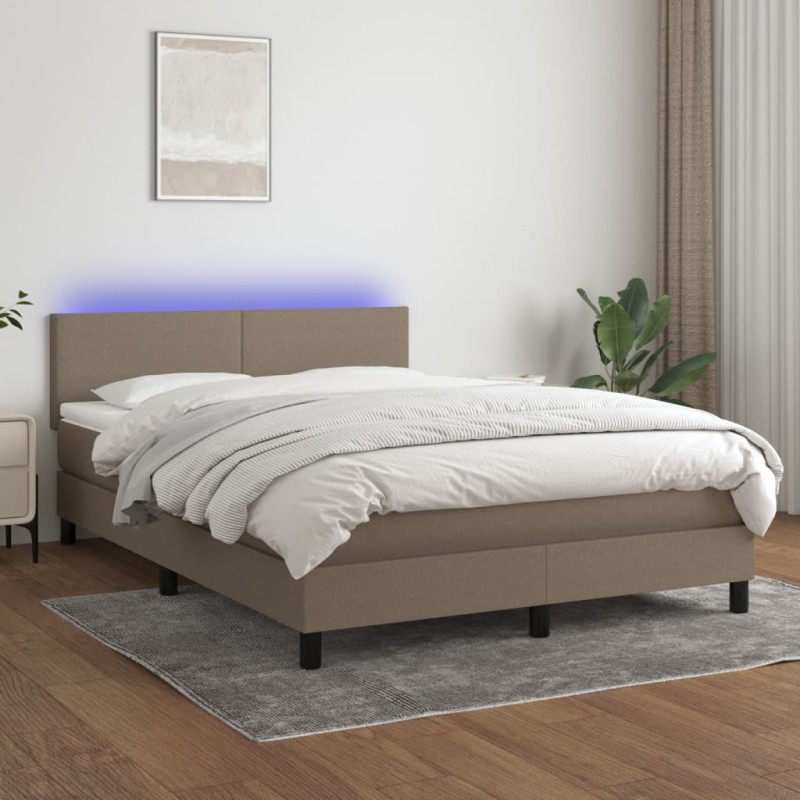 vidaXL Boxspringbett mit Matratze & LED Taupe 140x190 cm Stoff vidaXL Boxspringbett mit Matratze & LED Taupe 140x190 cm Stoff