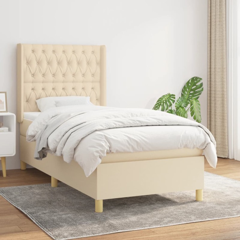 vidaXL Boxspringbett mit Matratze Creme 90x190 cm Stoff vidaXL Boxspringbett mit Matratze Creme 90x190 cm Stoff
