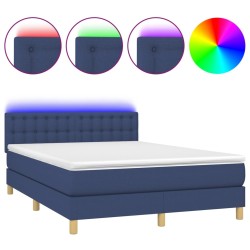 vidaXL Boxspringbett mit Matratze & LED Blau 140x190 cm Stoff 