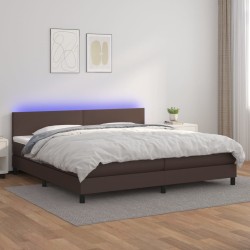 vidaXL Boxspringbett mit Matratze & LED Braun 200x200 cm Kunstleder