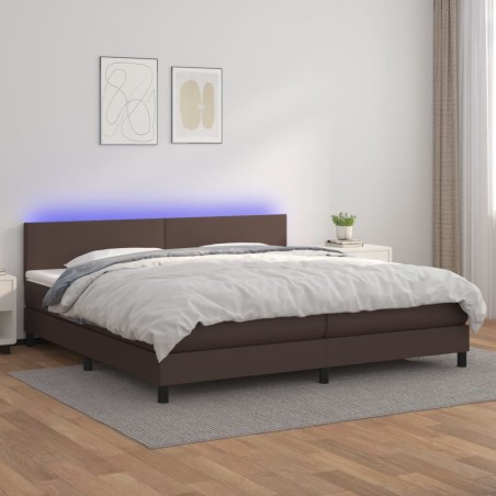 vidaXL Boxspringbett mit Matratze & LED Braun 200x200 cm Kunstleder