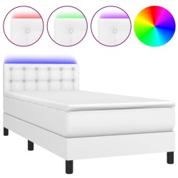 vidaXL Boxspringbett mit Matratze & LED Weiß 100x200 cm Kunstleder