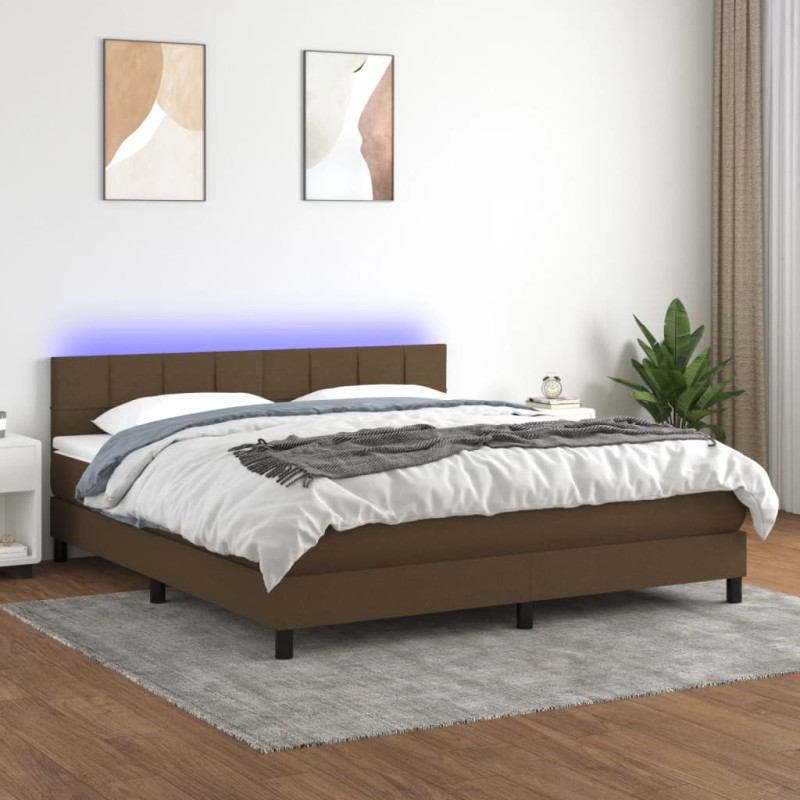 vidaXL Boxspringbett mit Matratze & LED Dunkelbraun 180x200 cm Stoff vidaXL Boxspringbett mit Matratze & LED Dunkelbraun 180x200 cm Stoff