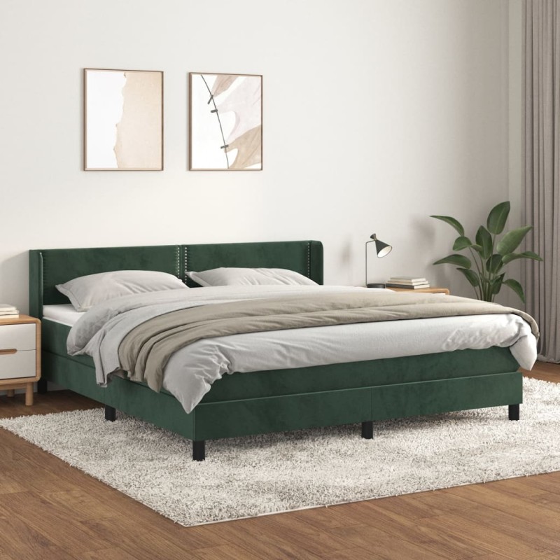vidaXL Boxspringbett mit Matratze Dunkelgrün 180x200 cm Samt vidaXL Boxspringbett mit Matratze Dunkelgrün 180x200 cm Samt