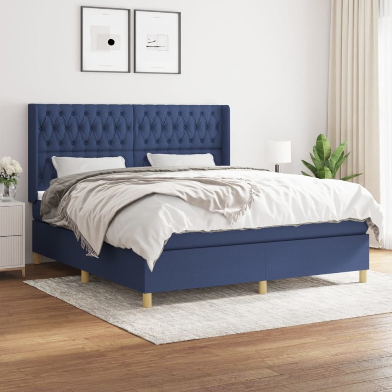 vidaXL Boxspringbett mit Matratze Blau 180x200 cm Stoff vidaXL Boxspringbett mit Matratze Blau 180x200 cm Stoff