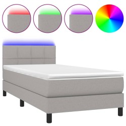 vidaXL Boxspringbett mit Matratze & LED Hellgrau 90x190 cm Stoff