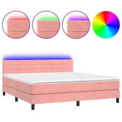 vidaXL Boxspringbett mit Matratze & LED Rosa 180x200 cm Samt