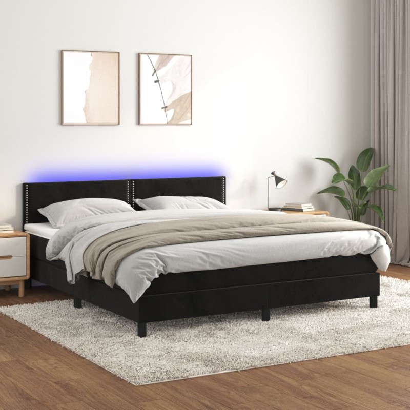 vidaXL Boxspringbett mit Matratze & LED Schwarz 180x200 cm Samt vidaXL Boxspringbett mit Matratze & LED Schwarz 180x200 cm Samt