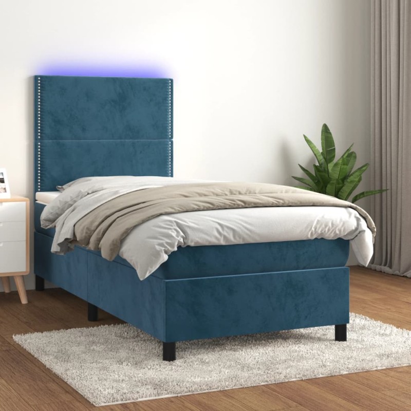 vidaXL Boxspringbett mit Matratze & LED Dunkelblau 90x190 cm Samt vidaXL Boxspringbett mit Matratze & LED Dunkelblau 90x190 cm Samt