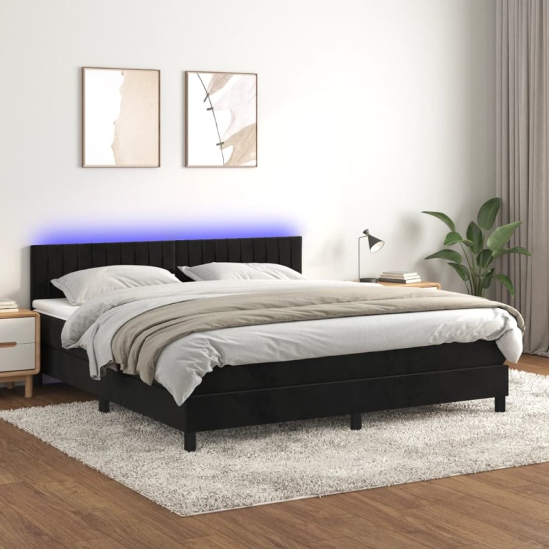 vidaXL Boxspringbett mit Matratze & LED Schwarz 180x200 cm Samt vidaXL Boxspringbett mit Matratze & LED Schwarz 180x200 cm Samt