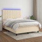 vidaXL Boxspringbett mit Matratze & LED Creme 140x200 cm Stoff vidaXL Boxspringbett mit Matratze & LED Creme 140x200 cm Stoff