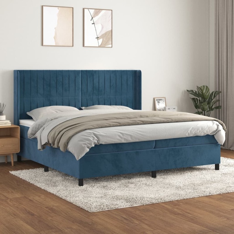 vidaXL Boxspringbett mit Matratze Dunkelblau 200x200 cm Samt vidaXL Boxspringbett mit Matratze Dunkelblau 200x200 cm Samt