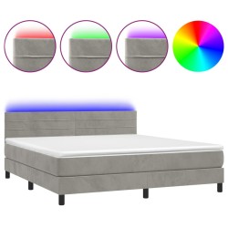 vidaXL Boxspringbett mit Matratze & LED Hellgrau 180x200 cm Samt