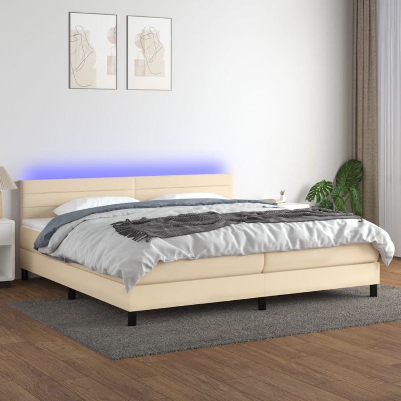 vidaXL Boxspringbett mit Matratze & LED Creme 200x200 cm Stoff vidaXL Boxspringbett mit Matratze & LED Creme 200x200 cm Stoff